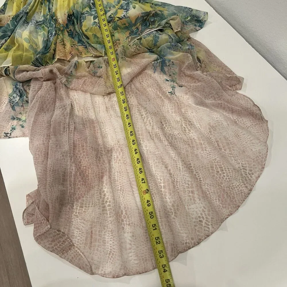Bebe High Low Pleated Maxi Dress Floral Illusion Stunning Cocktail Women’s Sz 6 - Picture 12 of 12